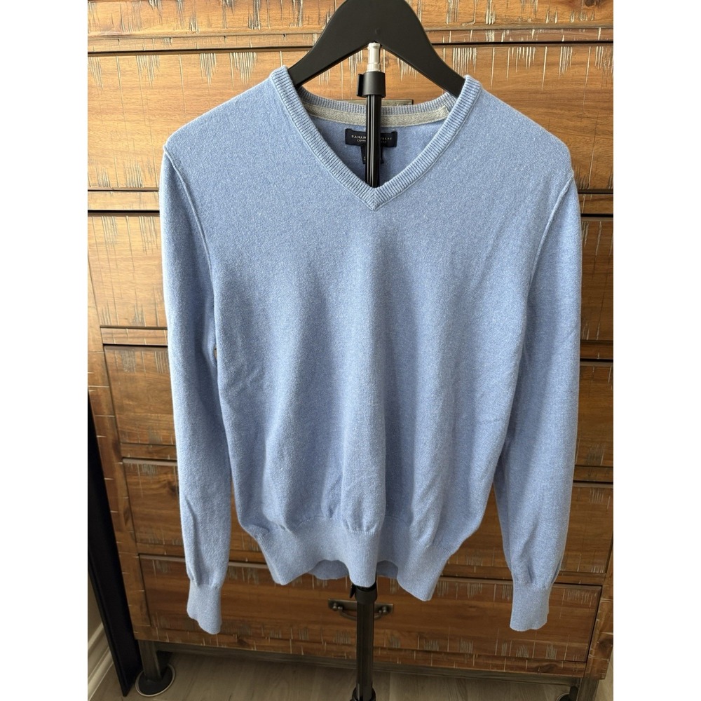 Banana Republic Cotton Cashmere Sweater Men's Small Blue V-Neck Pullover Light